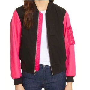 NWT Rag & Bone/ Jeans Black Pink cotton Dani Bomber Jacket Size XS SOLD OUT